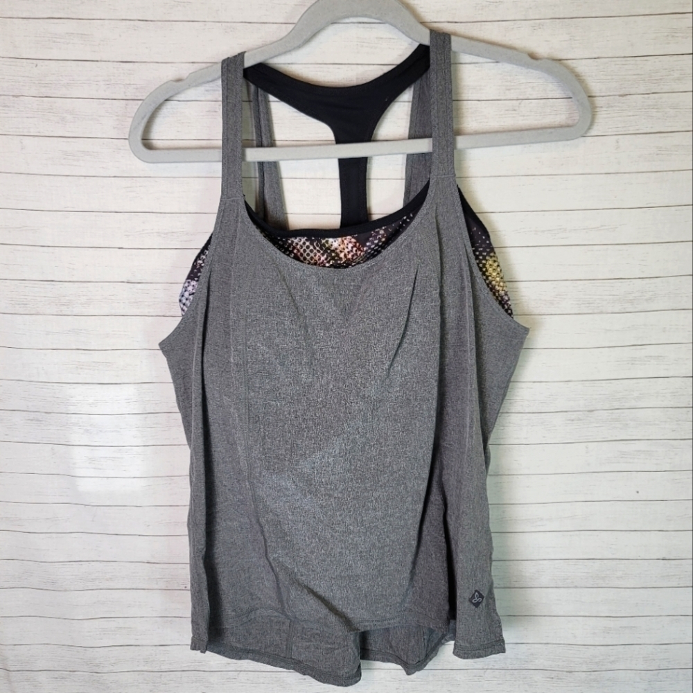 PRANA RACER BACK TANK TOP W BUILT IN SPORTS BRA, SZ MEDIUM